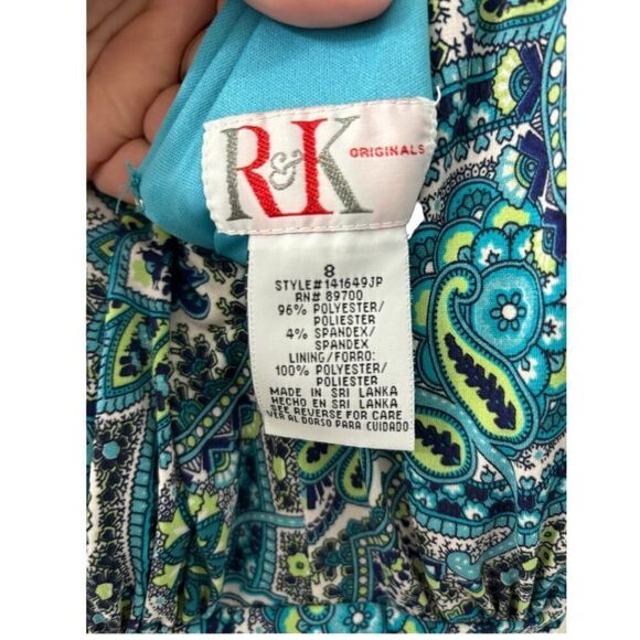 R‎ and  K Halter Paisley Dress Blue & Green EUC - Picture 6 of 7